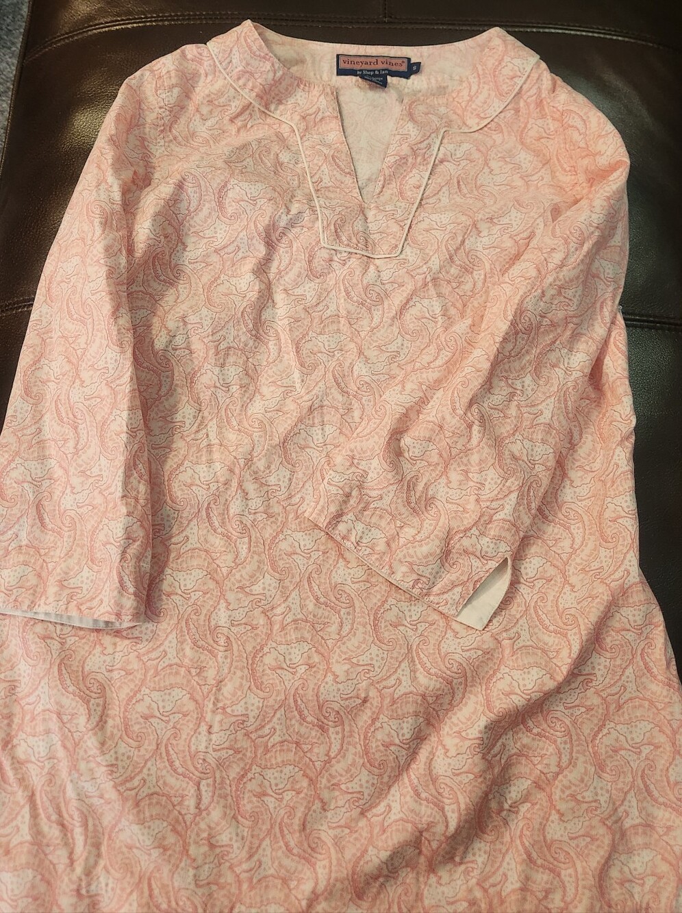 Vineyard Vines Pink Paisley Split Neck Tunic Top - Size Small